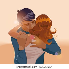 Embraces of a loving couple. Vector illustration