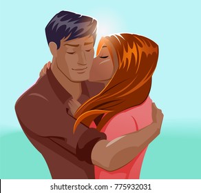 Embraces of a loving couple. Vector illustration