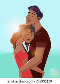 Embraces of a loving couple. Vector illustration