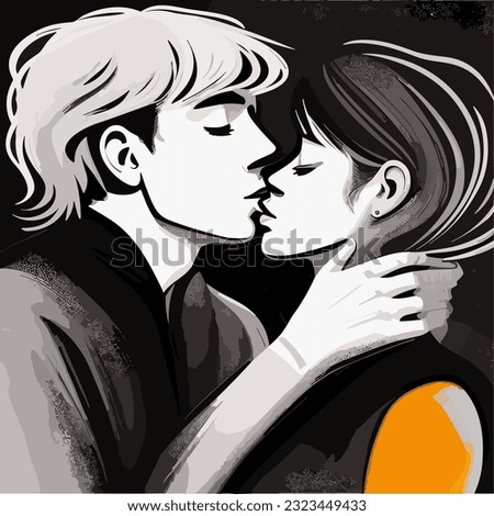 Embraces of a loving couple. Vector illustration.