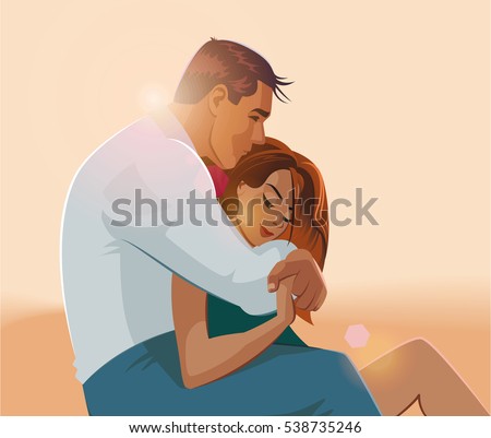 Embraces of a loving couple. Vector illustration