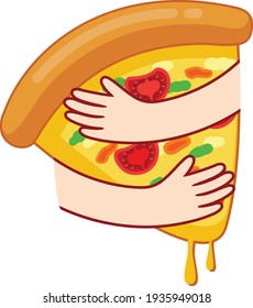 Embraces pizza icon design. Hugging pizza. Pizza lover, vector illustration.