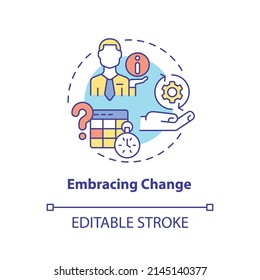 Embracing change concept icon. Frequent difficulty of startup abstract idea thin line illustration. Adapt to innovations. Isolated outline drawing. Editable stroke. Arial, Myriad Pro-Bold fonts used