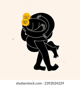 Embracing Couple. Twisted hands and legs. Cute abstract characters. Cartoon style. Hand drawn trendy Vector illustration. Isolated design element. Love, hugging, support, cuddling concept