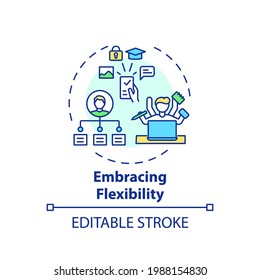 Embracing flexibility concept icon. Online teaching tips. Being ready to apply different teaching methods idea thin line illustration. Vector isolated outline RGB color drawing. Editable stroke