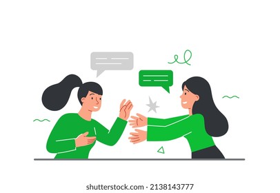 Embracing friendly concept. Girls go to hug each other, good relationship. Happy characters happy to meet, family or girlfriends. Care and love, smiling persons. Cartoon flat vector illustration