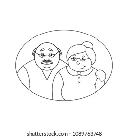 Embracing grandfather and grandmother family couple portrait illustration. 