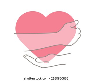 Embracing The Heart Symbol. Concept Of Mental Care And Counseling [Vector Illustration].