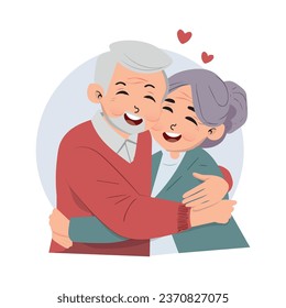 Embracing Senior Man and Woman Loving and Feeling Happy, Vector Illustration.