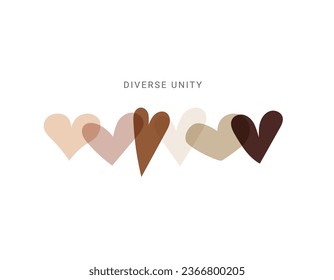 Embracing Unity: Overlapping Hearts Representing Diversity and Inclusion, text "diverse unity"