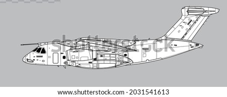 Embraer C-390 Millennium. Vector drawing of multirole transport aircraft. Side view. Image for illustration and infographics.