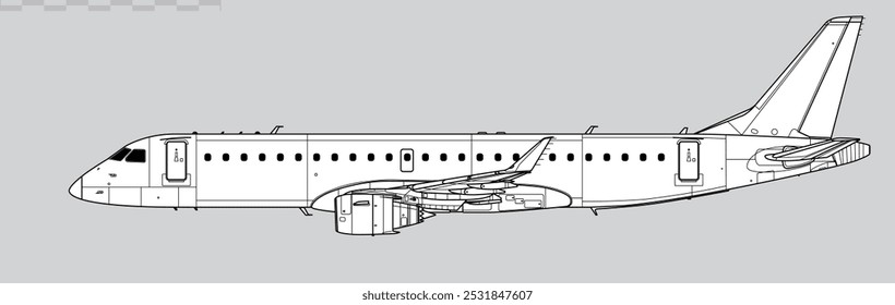 Embraer E-190. Vector drawing of regional airliner. Side view. Image for illustration and infographics.