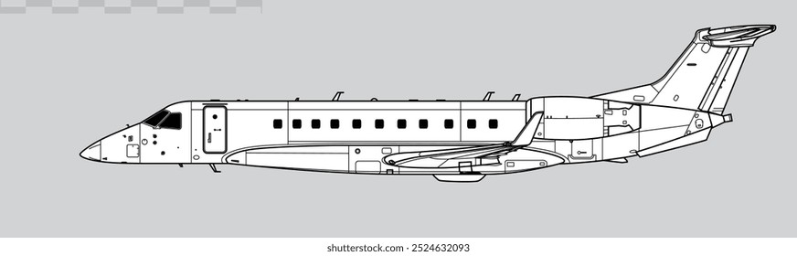 Embraer Legacy 600. Vector drawing of business jet aircraft. Side view. Image for illustration and infographics.