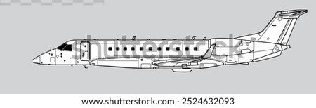 Embraer Legacy 600. Vector drawing of business jet aircraft. Side view. Image for illustration and infographics.