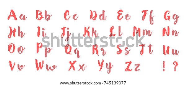 英語のアルファベットをクロスステッチして刺しゅうする 大文字と小文字の文字 のベクター画像素材 ロイヤリティフリー