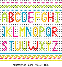 Embroidered Alphabet And Sewing Stitch Borders