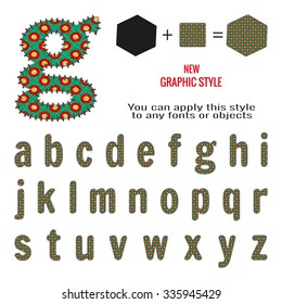 Embroidered alphabet, small letters, vector. EPS10. Graphic style.