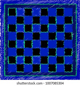 Embroidered Black and Blue Chessboard
