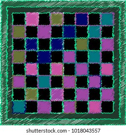 Embroidered Black, Pink, Green and Blue Chessboard
