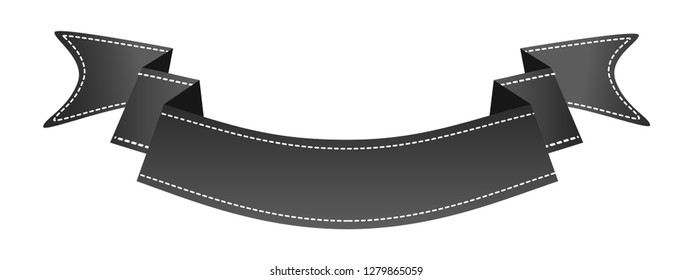 Embroidered black ribbon isolated on white. Can be used for banner, award, sale, icon, logo, label etc. Vector illustration