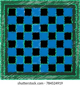 Embroidered Blue and Black Chessboard