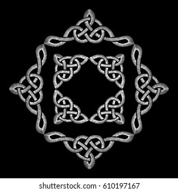 Embroidered Celtic knot pattern. Embroidery traditional necklace ornament. fashionable design. neckline vector illustration