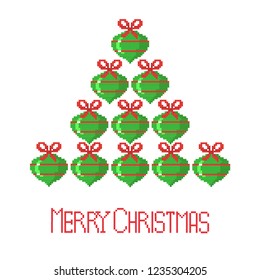Embroidered Christmas tree. Geometric pattern Christmas tree. Green festive spruce.