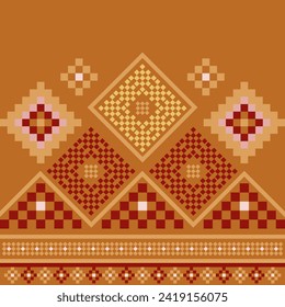 Embroidered cross-stitch ethnic fabric Geometric ornament ethnic pattern design. Use for fabric, textile, interior decoration elements, upholstery, and wrapping.