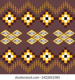 Embroidered cross-stitch ethnic fabric Geometric ornament ethnic pattern design. Use for fabric, textile, interior decoration elements, upholstery, and wrapping.