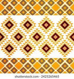 Embroidered cross-stitch ethnic fabric Geometric ornament ethnic pattern design. Use for fabric, textile, interior decoration elements, upholstery, and wrapping.