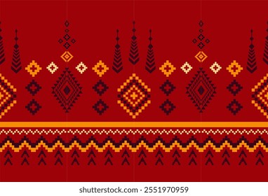 Embroidered cross-stitch ethnic fabric Geometric ornament ethnic pattern design. Use for fabric, textile, interior decoration elements, upholstery, and wrapping.