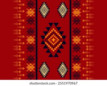 Embroidered cross-stitch ethnic fabric Geometric ornament ethnic pattern design. Use for fabric, textile, interior decoration elements, upholstery, and wrapping.
