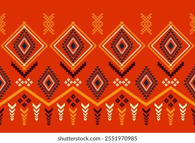 Embroidered cross-stitch ethnic fabric Geometric ornament ethnic pattern design. Use for fabric, textile, interior decoration elements, upholstery, and wrapping.