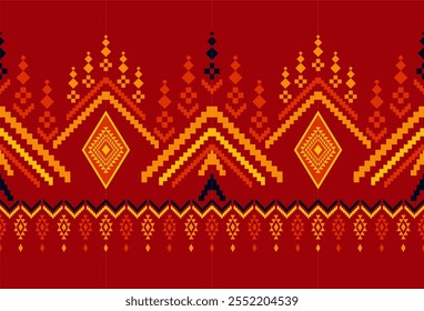 Embroidered cross-stitch ethnic fabric Geometric ornament ethnic pattern design. Use for fabric, textile, interior decoration elements, upholstery, and wrapping.