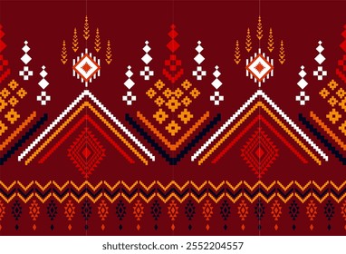 Embroidered cross-stitch ethnic fabric Geometric ornament ethnic pattern design. Use for fabric, textile, interior decoration elements, upholstery, and wrapping.