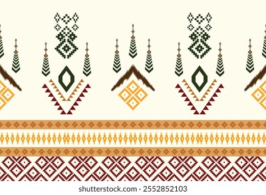 Embroidered cross-stitch ethnic fabric Geometric ornament ethnic pattern design. Use for fabric, textile, interior decoration elements, upholstery, and wrapping.