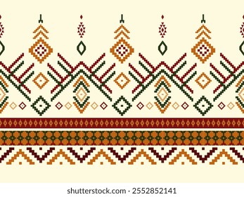 Embroidered cross-stitch ethnic fabric Geometric ornament ethnic pattern design. Use for fabric, textile, interior decoration elements, upholstery, and wrapping.