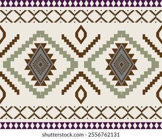 Embroidered cross-stitch ethnic fabric Geometric ornament ethnic pattern design. Use for fabric, textile, interior decoration elements, upholstery, and wrapping.