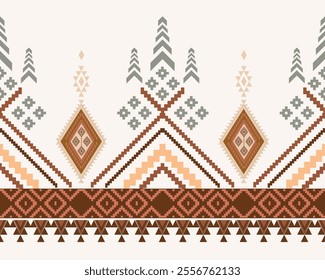 Embroidered cross-stitch ethnic fabric Geometric ornament ethnic pattern design. Use for fabric, textile, interior decoration elements, upholstery, and wrapping.