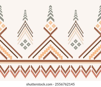 Embroidered cross-stitch ethnic fabric Geometric ornament ethnic pattern design. Use for fabric, textile, interior decoration elements, upholstery, and wrapping.