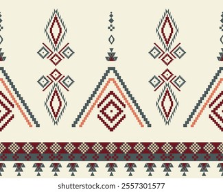 Embroidered cross-stitch ethnic fabric Geometric ornament ethnic pattern design. Use for fabric, textile, interior decoration elements, upholstery, and wrapping.