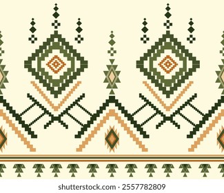 Embroidered cross-stitch ethnic fabric Geometric ornament ethnic pattern design. Use for fabric, textile, interior decoration elements, upholstery, and wrapping Traditional geometric ethnic fabric