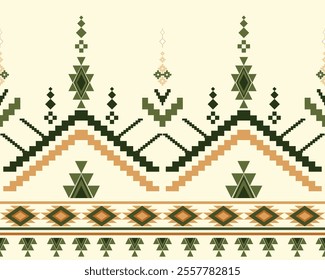 Embroidered cross-stitch ethnic fabric Geometric ornament ethnic pattern design. Use for fabric, textile, interior decoration elements, upholstery, and wrapping Traditional geometric ethnic fabric