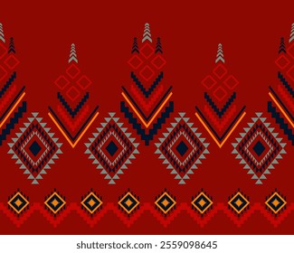 Embroidered cross-stitch ethnic fabric Geometric ornament ethnic pattern design. Use for fabric, textile, interior decoration elements, upholstery, and wrapping. Traditional geometric ethnic fabric