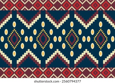 Embroidered cross-stitch ethnic fabric Geometric ornament ethnic pattern design. Use for fabric, textile, interior decoration elements, upholstery, and wrapping. Traditional geometric ethnic fabric