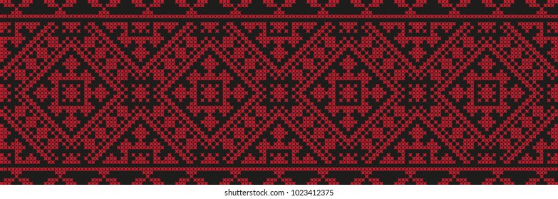 embroidered cross-stitch ethnic Ukraine pattern vector