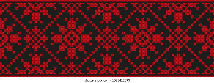 embroidered cross-stitch ethnic Ukraine pattern vector