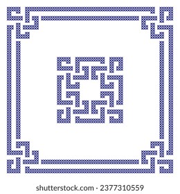 Embroidered cross-stitch geometric weaving frame. Vector illustration