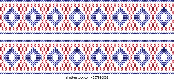 Embroidered cross-stitch ornament national pattern. Perfect for wallpaper, wrapping paper, pattern fills,greetings, web page background, greeting cards.