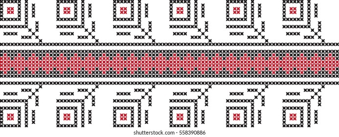 Embroidered cross-stitch ornament national pattern. Perfect for wallpaper, wrapping paper, pattern fills,greetings, web page background, greeting cards.